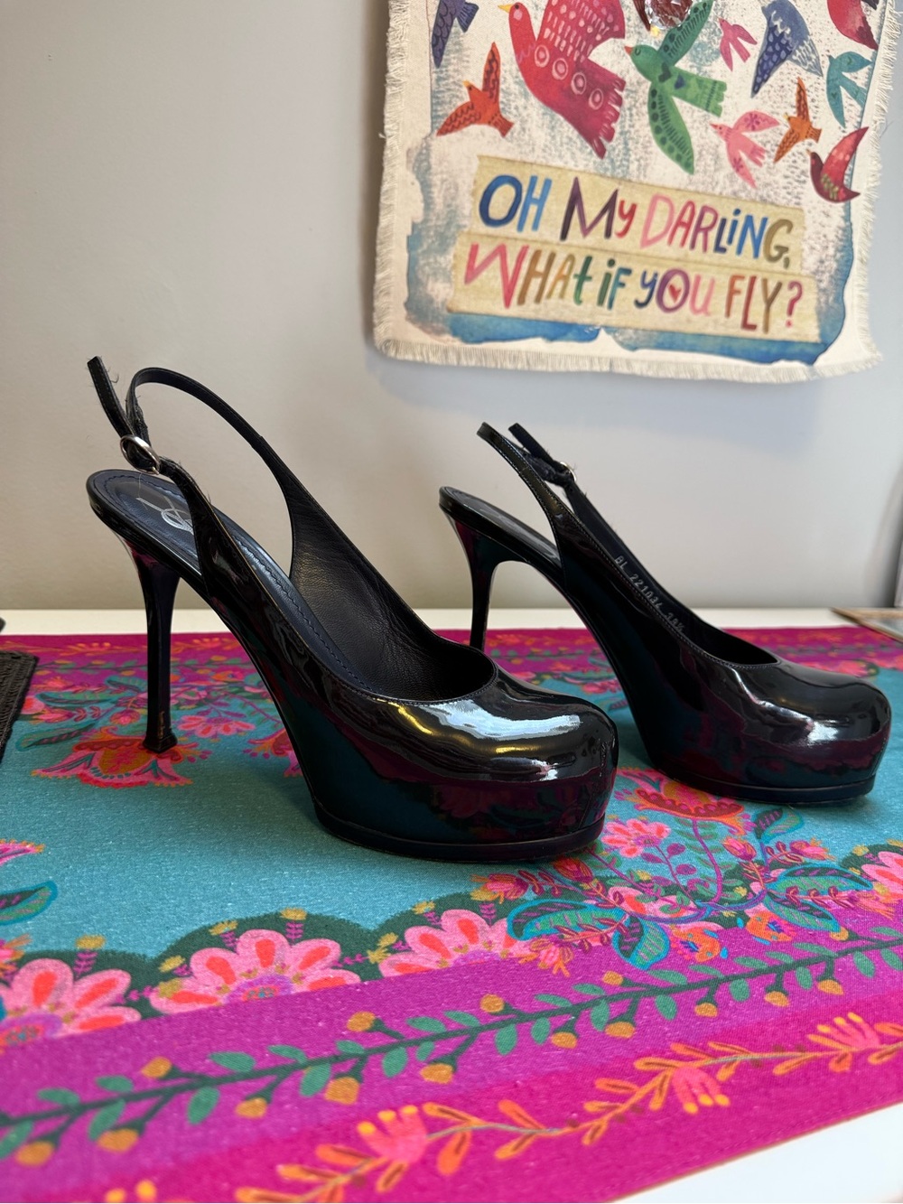YSL Tribtoo Black Patent Platform Slingback Pumps 38.5 - Picture 4 of 15